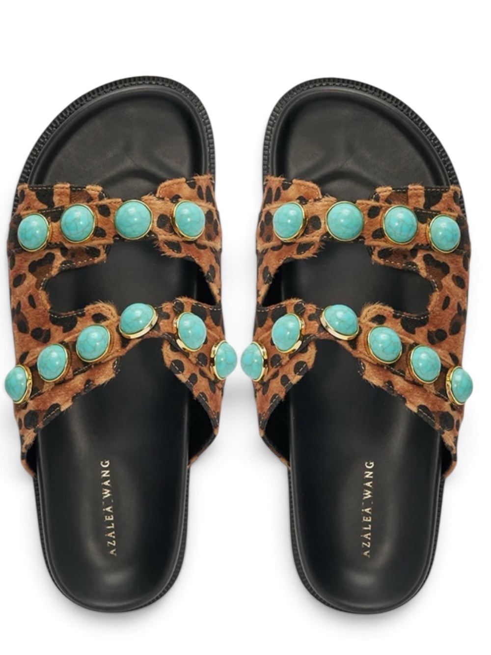 NWT AZALEA WANG UZUMATI LEOPARD SLIP ON SANDAL WITH STONES